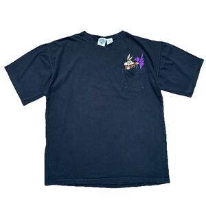VTG 90s Road Runner Wil E Coyote Acme Clothing Adult XL Black Pocket T Shirt